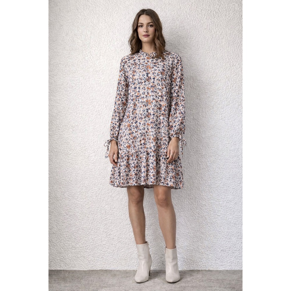 BCBG Generation Floral Long Sleeve Ruffle Hem Knee Length Dress Sz 14